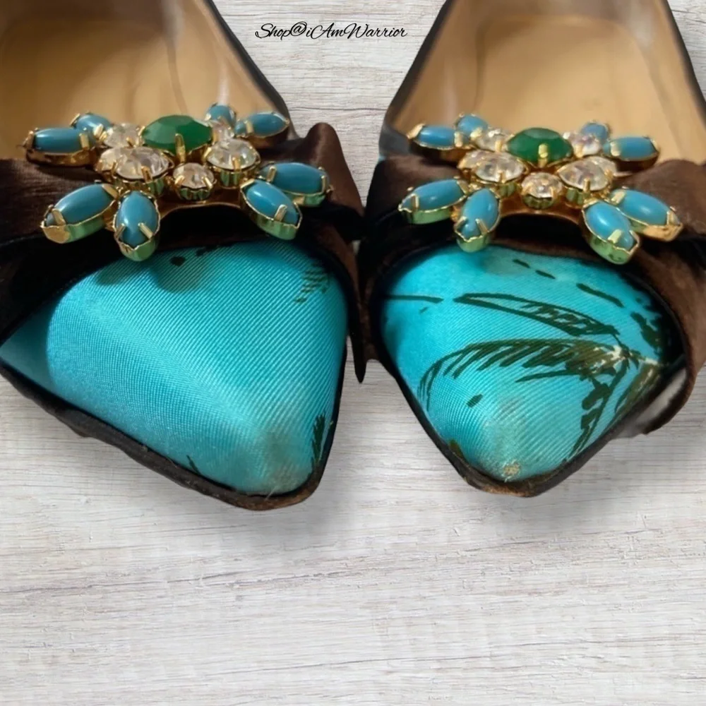 J.Crew RARE floral silk embellished bow pointed toe low heel flats/shoes